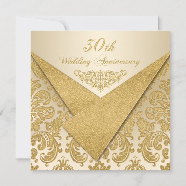FAUX Flaps Damask 30e Anniversaire Invitation (Devant)