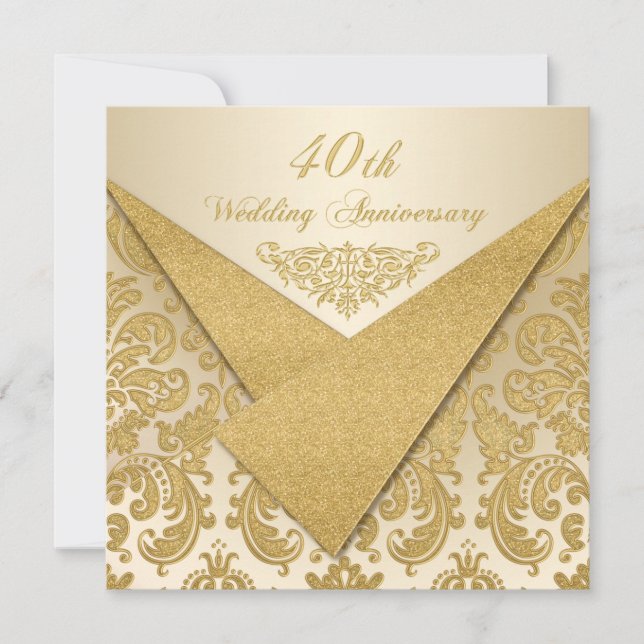 FAUX Flaps Damask 40th Anniversary Invitation (Devant)
