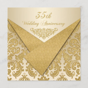 FAUX Flaps Damask Invitation 35e Anniversaire