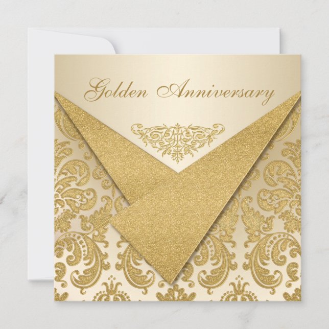 FAUX Flaps Damask Invitation du 50e anniversaire (Devant)