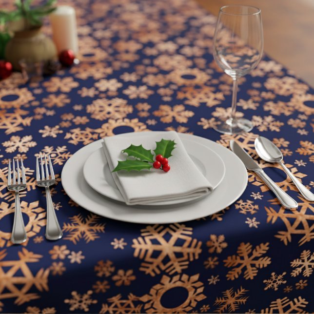 Faux Flèche-neiges en cuivre Nappe bleu marine (Looking for an alternative for your festive table? How about Navy Blue and Copper Snowflakes?)