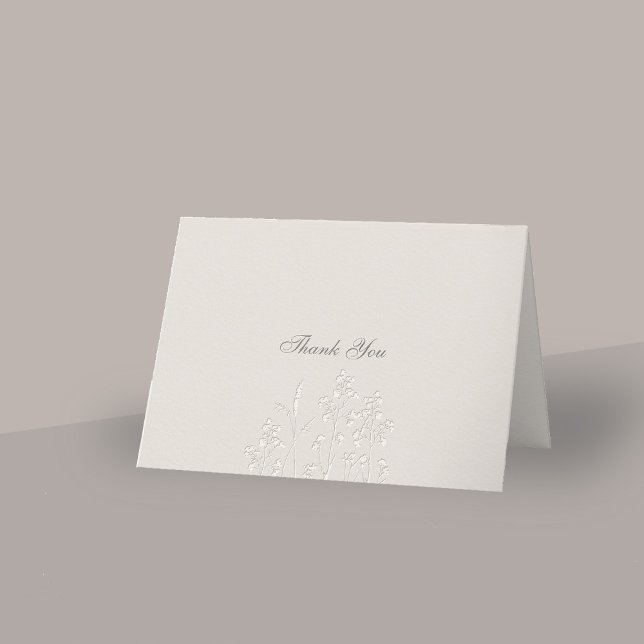 Faux Fleurs sauvages incorporés Merci Mariage plié (formal wedding thank you card folded traditional calligraphy ecru faux embossed wildflowers elegant )
