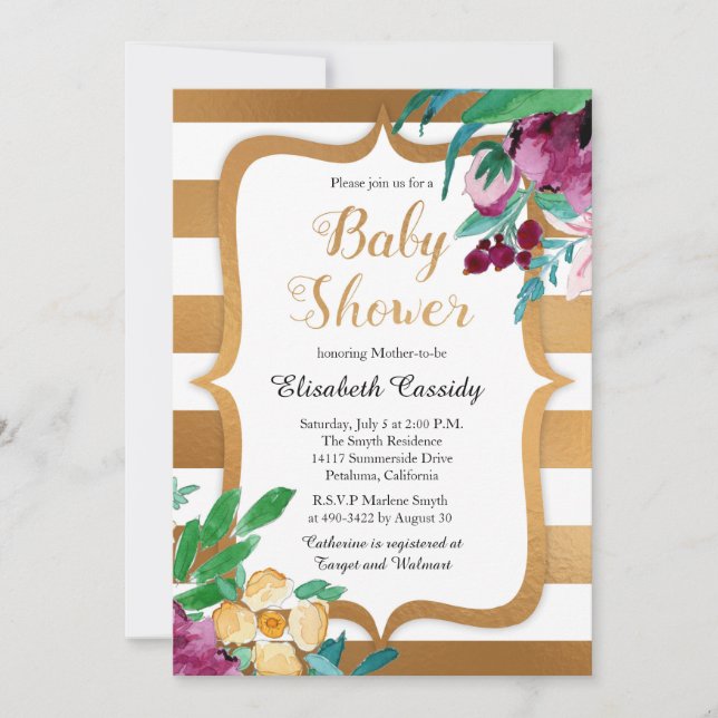 Faux Foil et Flowers Baby showers Invitations (Devant)