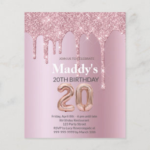 Faux Glittery carte d'anniversaire 20e pour elle