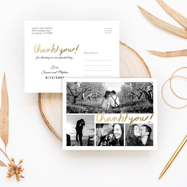 Faux Gold 4 Photo Collage Merci Carte postale (Créateur téléchargé)