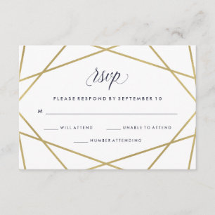 Faux Gold avec Mariage de texte bleu minuit RSVP