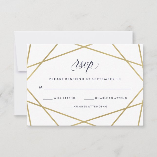 Faux Gold avec Mariage de texte bleu minuit RSVP (Devant)