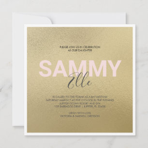 Faux Gold Bat mitzvah xoxo Invitation