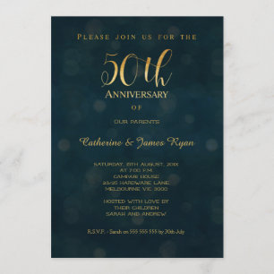 Faux Gold Blue 50e anniversaire Mariage Invitation
