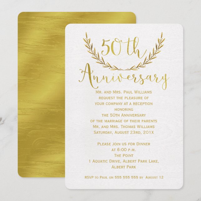 Faux Gold Calligraphy Invitation du 50e anniversai (Devant / Derrière)