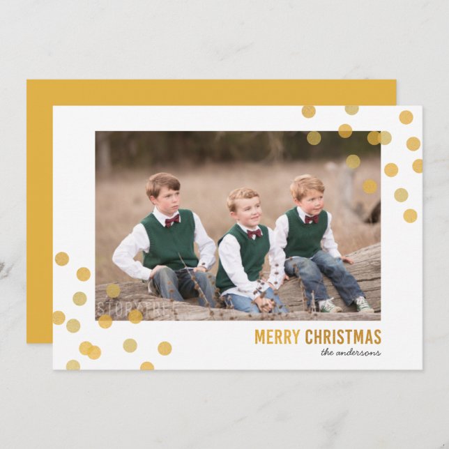 Faux Gold Confetti Photo Joyeuse carte de Noël (Devant / Derrière)