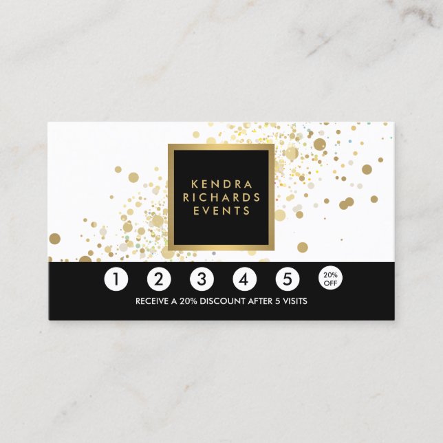 Faux Gold Confetti sur carte de fidélité blanche m (Devant)
