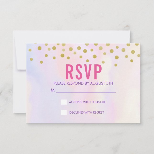Faux Gold Confetti sur Purple Watercolort RSVP (Devant)