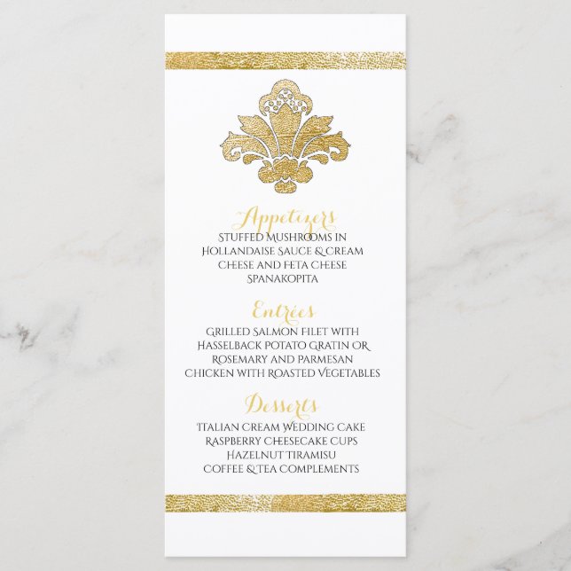Faux Gold Damas Diner Party Menu Black Custom (Devant)