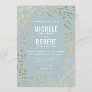Faux Gold Dusty Bleu Faire-part de mariage botaniq