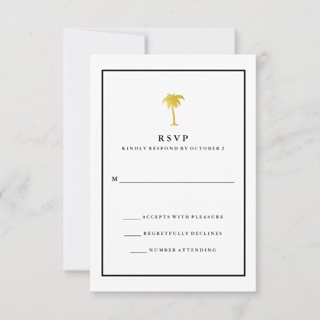 Faux Gold et Black Palm Tree | Glam Wedding RSVP (Devant)