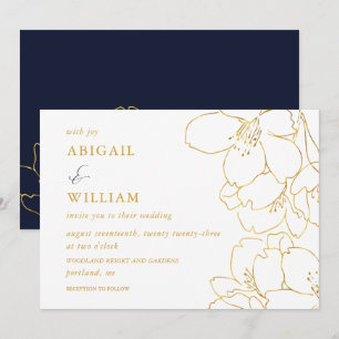 Faux Gold et White Floral Navy Faire-part de maria