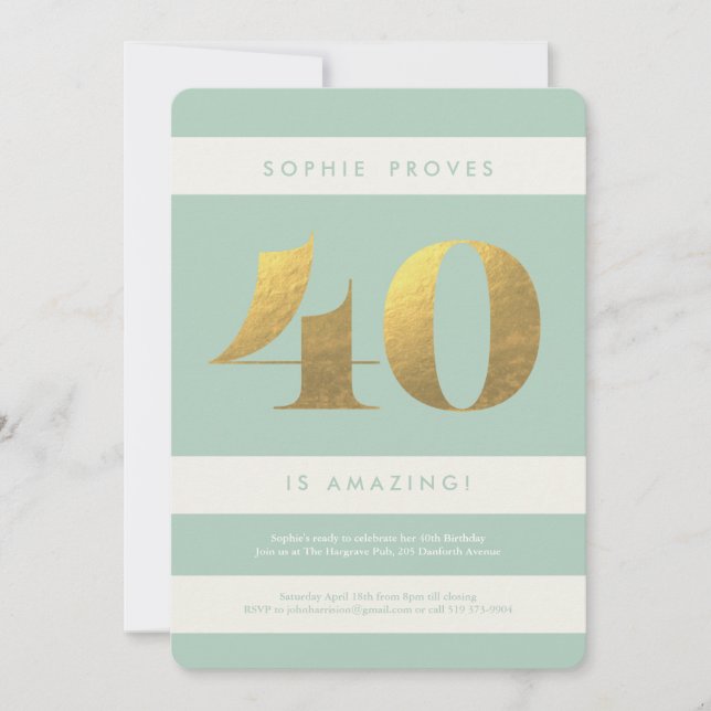 Faux Gold Foil 40e Anniversaire Invitation // Ment (Devant)