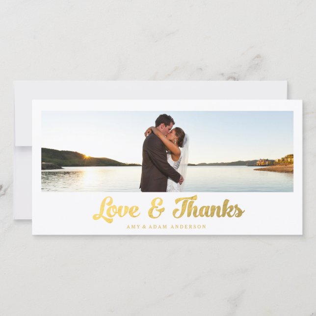 Faux Gold Foil | Carte photo mariage Merci (Devant)
