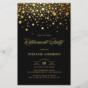 Faux Gold Foil Confetti Black Retraite Invitation