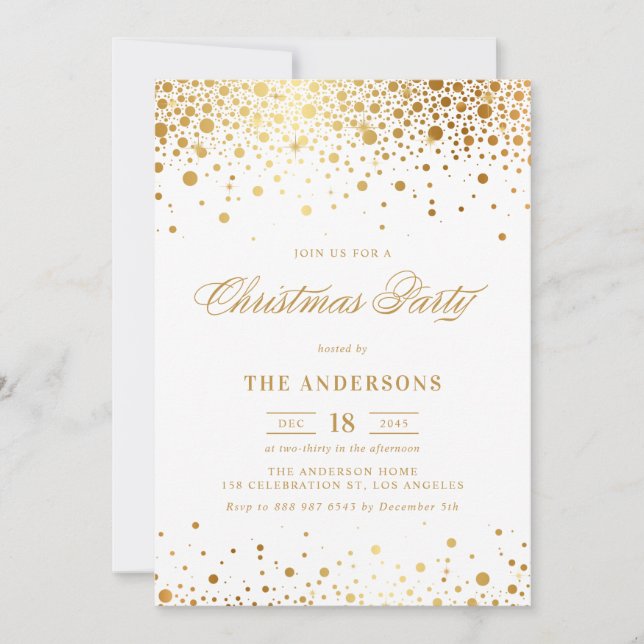 Faux Gold Foil Confetti Christmas Party Invitation (Devant)