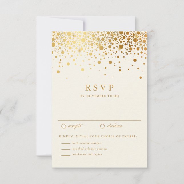 Faux Gold Foil Confetti Dots Mariage RSVP | Ivoire (Devant)