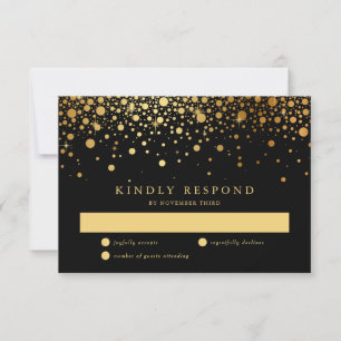Faux Gold Foil Confetti Dots Noir Mariage RSVP
