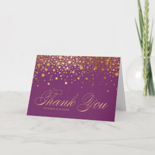 Faux Gold Foil Confetti Dots Violet Carte de remer