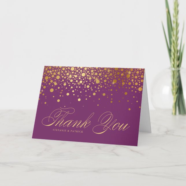Faux Gold Foil Confetti Dots Violet Carte de remer (Devant)