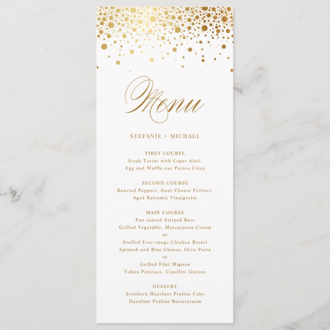 Faux Gold Foil Confetti Elégante carte menu (Devant)