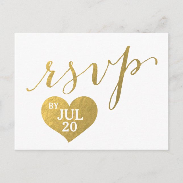 Faux Gold Foil Glam Heart | Carte postale RSVP de  (Devant)