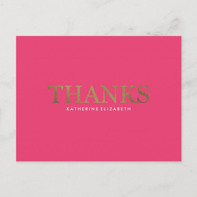 Faux Gold Foil sur Hot Pink - Carte de remerciemen (Devant)