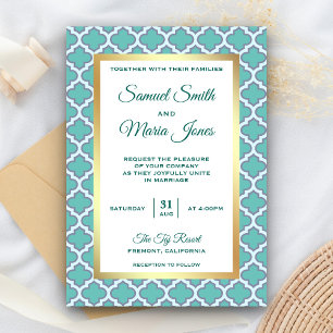 Faux Gold Foil Turquoise Faire-part de mariage mar