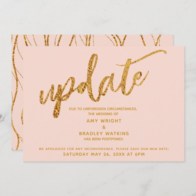Faux Gold Foil Waves Carte Blancs Mariage reportée (Devant / Derrière)