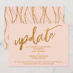 Faux Gold Foil Waves Carte Blancs Mariage reportée