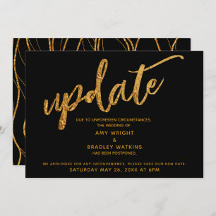 Faux Gold Foil Waves Carte noire Mariage reportée