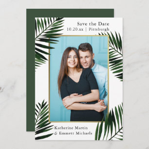 Faux Gold Frame Green Wedding Save the Date Photo