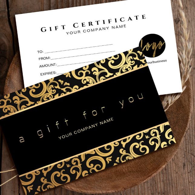 Faux Gold Frame Sparkings sur le certificat cadeau (Faux Gold Frame Sparkles On Black gift certificate #zazzlefinds #goldframecertificate #goldgiftcard)