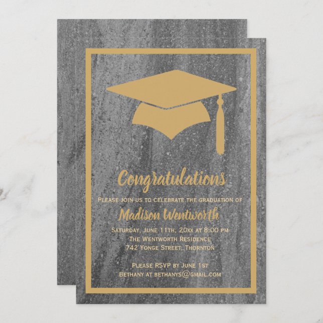 Faux Gold & Granite Graduation Invitation (Devant / Derrière)