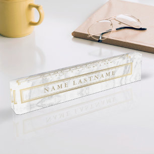 Faux Gold Gris Marbre Personnalisé Bureau Plaque d