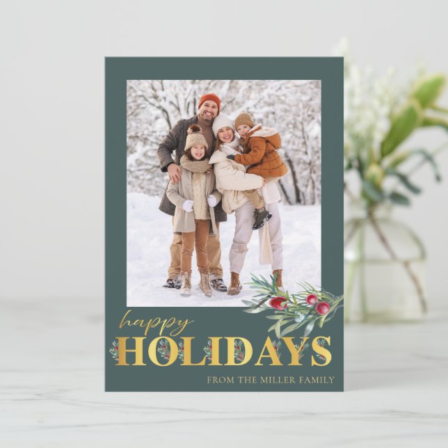 Faux Gold Happy Holidays Carte photo de vacances (Debout devant)