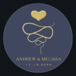 Faux Gold Heart Ornament | Navy Wedding Sticker<br><div class="desc">NewParkLane - Elegant wedding or engagement stickers, with a faux gold heart ornament, against a navy blue background. Easy to customize in Zazzle with your own names, date or other text for a personalized design. All text style, colors, sizes can be modified to fit your needs. You can also change...</div>