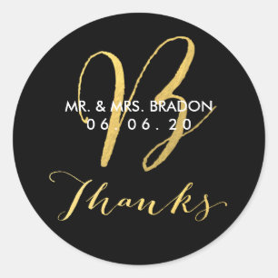 Faux Gold Initial B   Sticker Merci Mariage