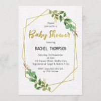 Faux Gold Line Art Green Baby shower Invitation