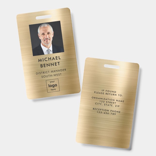 Faux Gold Metallic Corporate Photo ID Badge (Recto et verso)