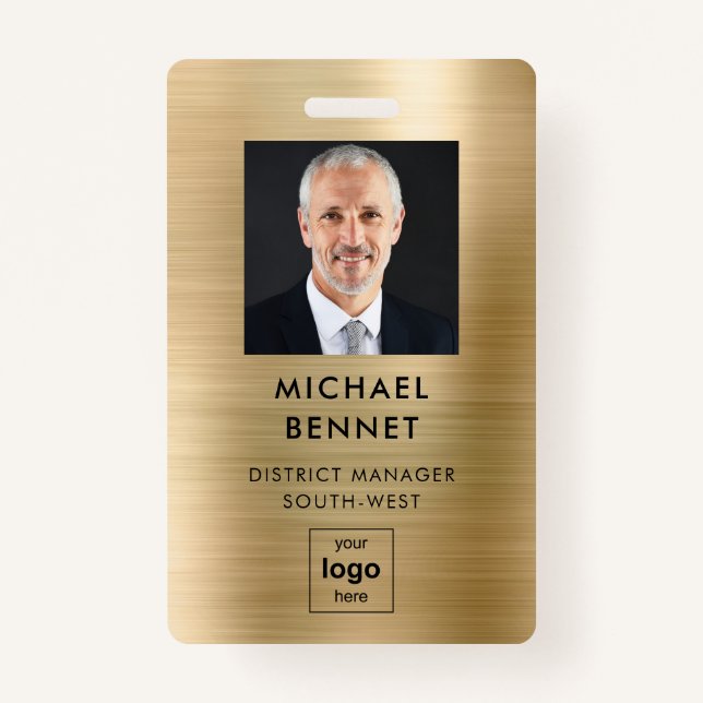 Faux Gold Metallic Corporate Photo ID Badge (Devant)