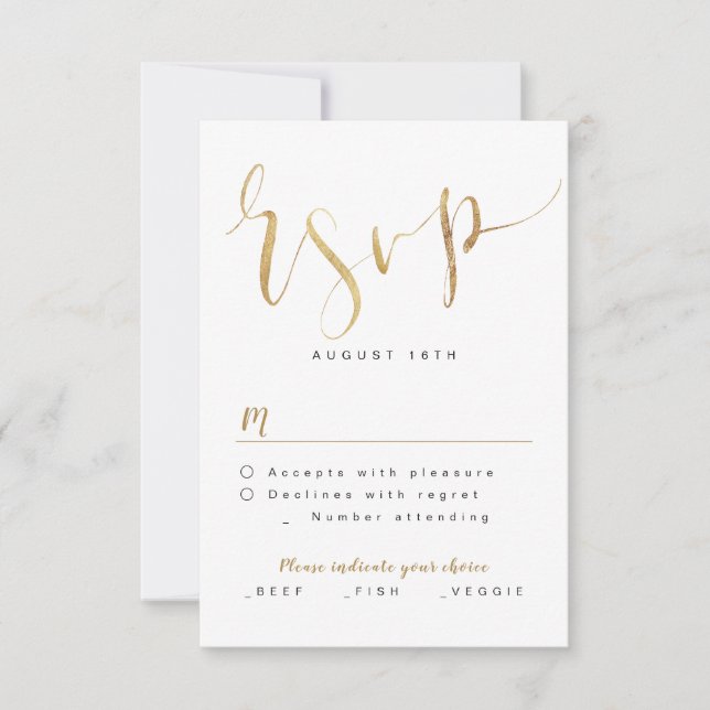 Faux Gold Modern Simple Script mariage RSVP (Devant)