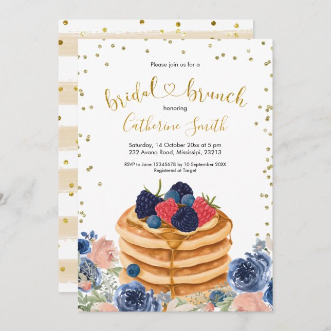 Faux Gold Pancake Bridal Brunch Invitation (Devant / Derrière)