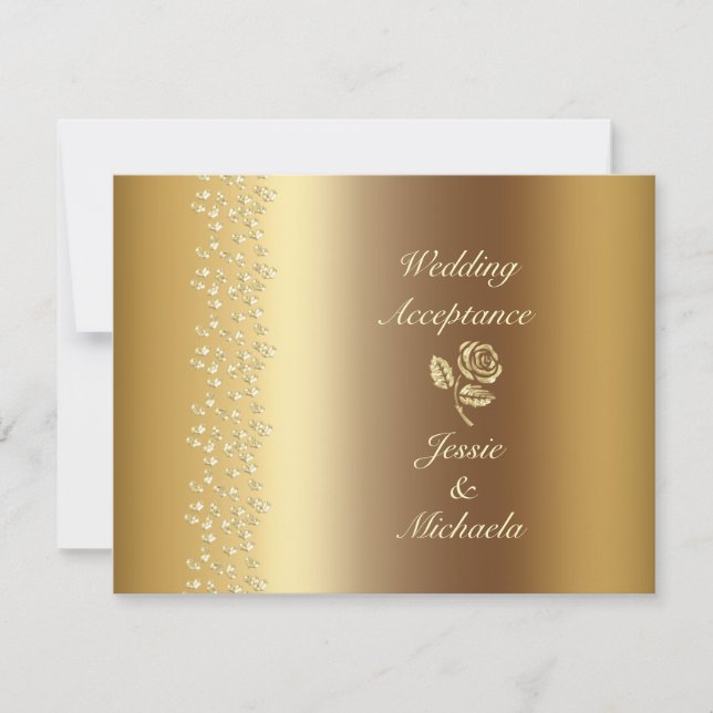 Faux Gold Rose et Coeurs Mariage RSVP (Devant)
