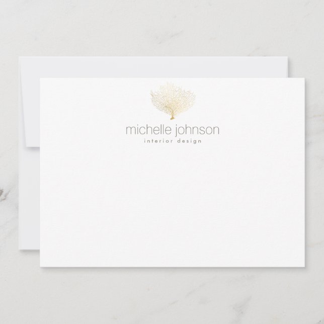 Faux Gold Sea Fan Coral Flat Carte pour notes (Devant)